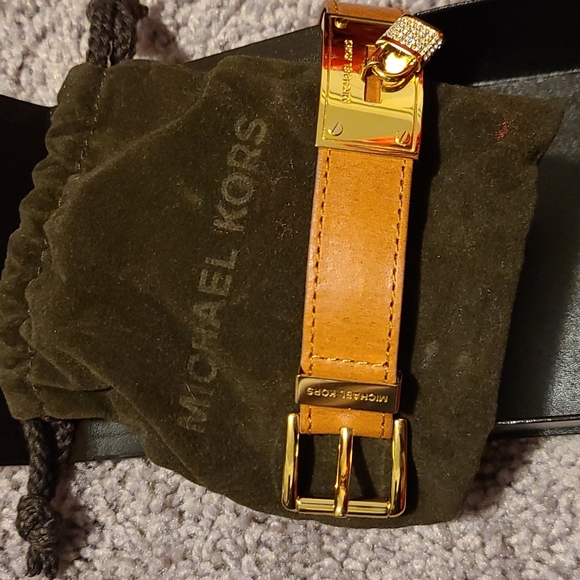 Michael Kors Pave Padlock Leather Bracelet, Golden - Picture 6 of 11